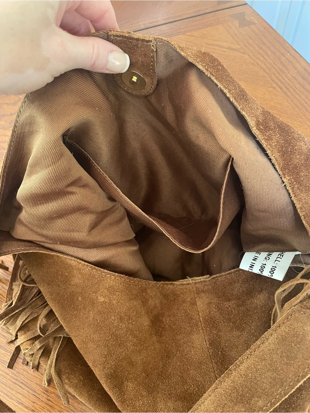 Brown Suede Fringe Hobo Bag - Picture 9 of 9